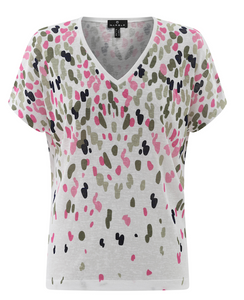 Marble - Relaxed V Neck Top - White/Olive/Pink - 6947