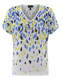 Marble - V Neck relaxed fit Top - White/Blue/Lime - 6947