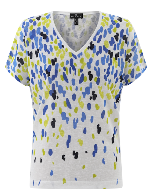 Marble - V Neck relaxed fit Top - White/Blue/Lime - 6947
