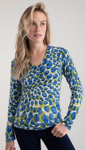 Marble - Fine V Neck Sweater - Blue/Lime - 7808