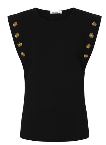Alice Collins - Button Shoulder Top - Black