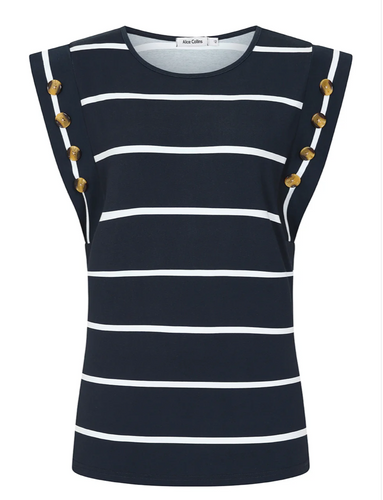 Alice Collins - Striped Tee Shirt - Navy & White