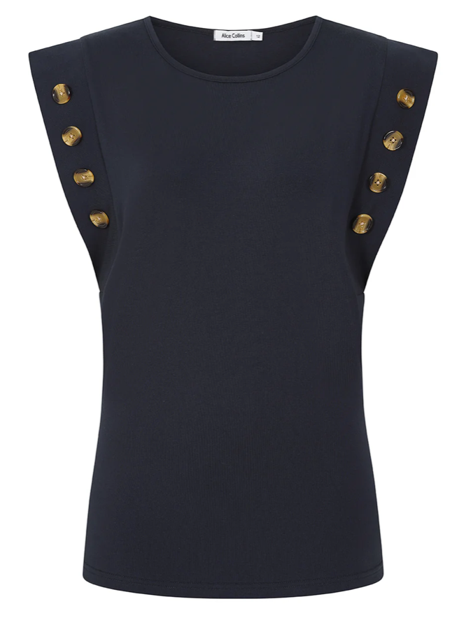 Alice Collins - Capped Sleeved Tee -  Navy