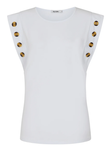 Alice Collins - Button Shoulder Tee Shirt - White