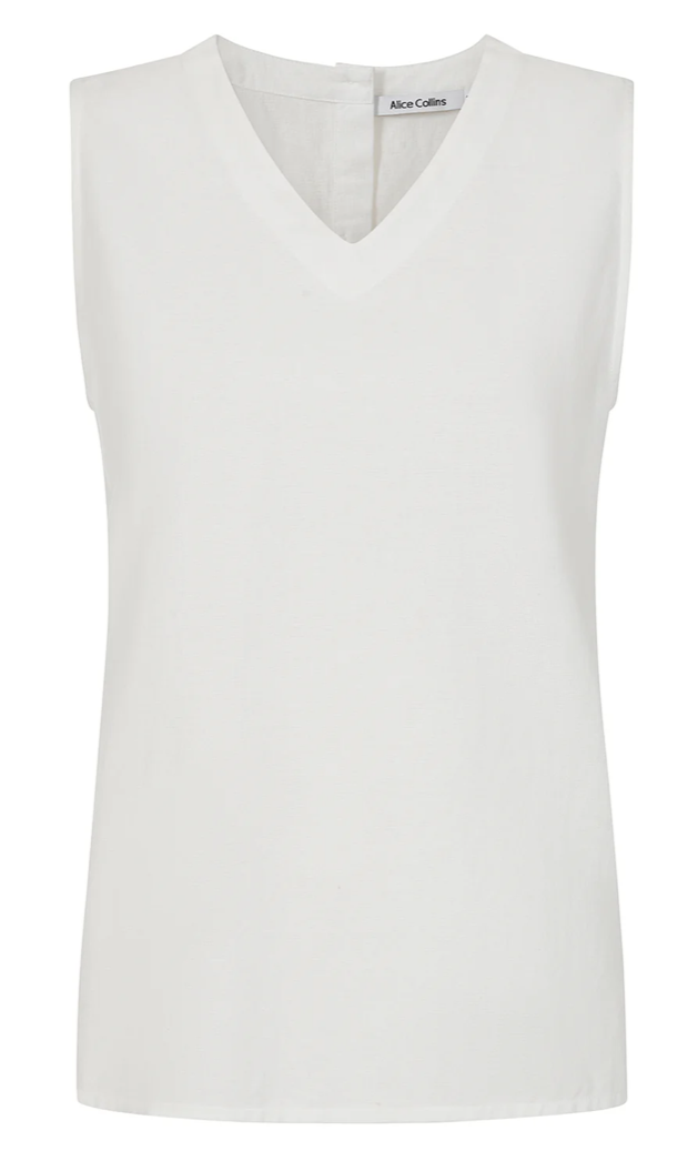 Alice Collins - Rose - V Neck Linen Top - White
