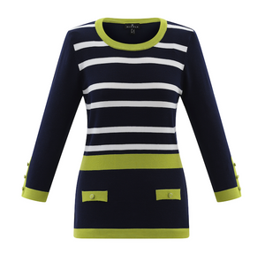 Marble - Striped Sweater - Navy / White /Lime - 6501