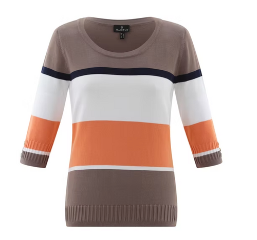 Marble - Wide Stripe Sweater - Brown/Tangarine/White - 7804/122