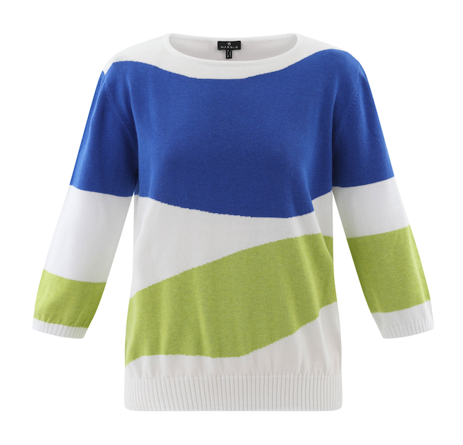 Marble - Uneven Stripe Sweater - White/Blue/Lime - 7895