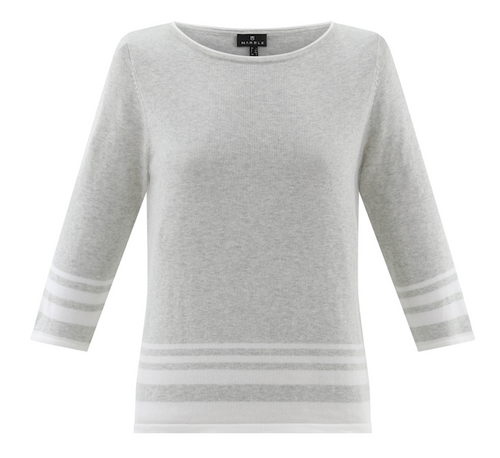 Marble - Sweater with Stripe trim - Grey/white  - 7826