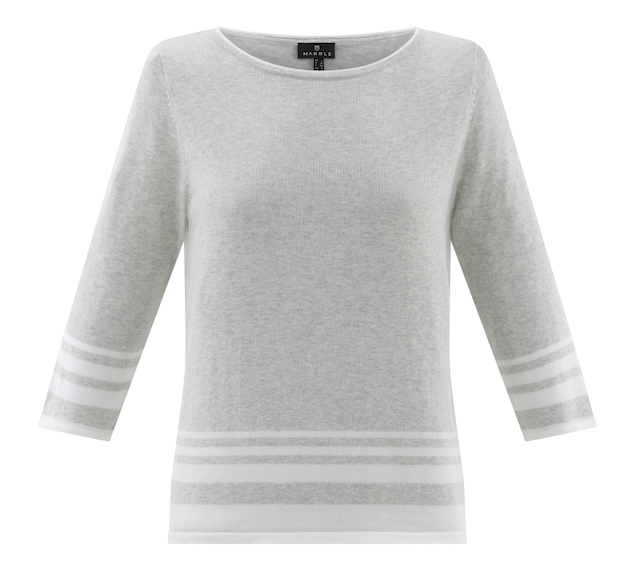 Marble - Sweater with Stripe trim - Grey/white  - 7826