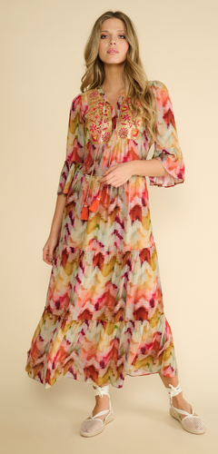 K Design - Boho Maxi Dress - Orange Print - 506