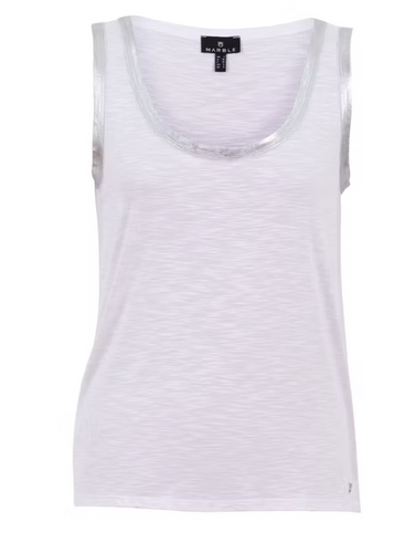 Marble - Relaxed Vest with Silvr trim - White/ Silver - 6950