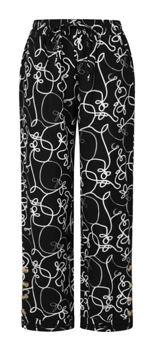 Alice Collins - Swirly Print Wide Leg Trousers - Black/white