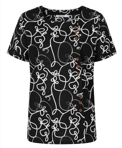 Alice Collins - Linen Mix Top with buttons - Black/White