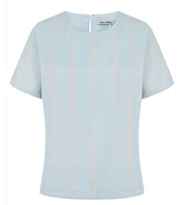 Alice Collins - Rose - Linen Mix Stripy  Top - Chalk Blue/Pink