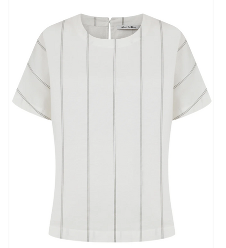 Alice Collins - Linen Mix Stripy Top - Grey/White