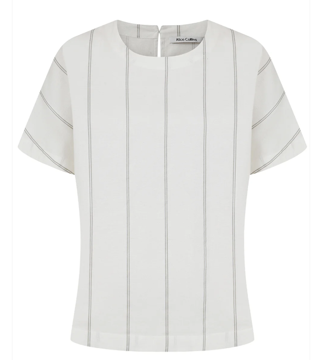 Alice Collins - Linen Mix Stripy Top - Grey/White