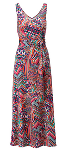 K Design - Sleeveless V Neck Maxi Dress with tie belt - Multi mix print