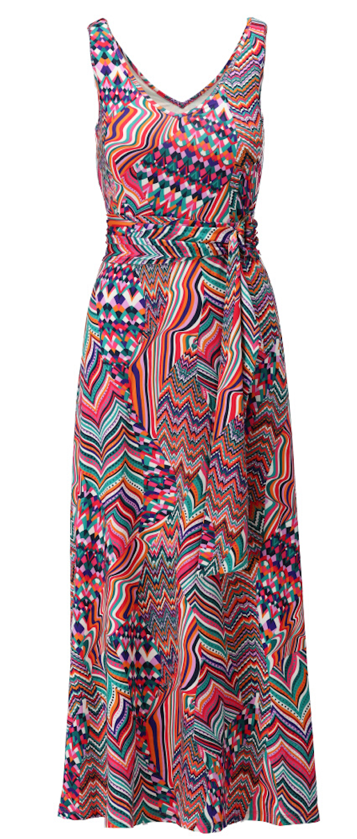 K Design - Sleeveless V Neck Maxi Dress with tie belt - Multi mix print