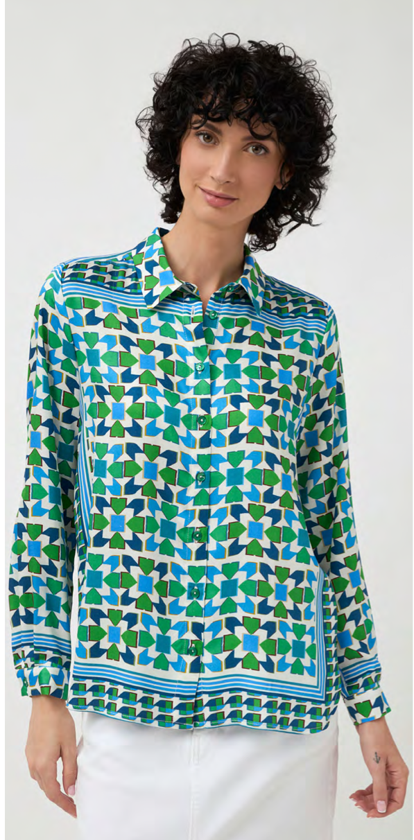 Bariloche - Moraira Shirt - Geometric print - Blue/Green