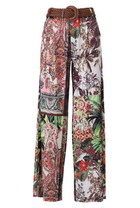 K Design - Wide Leg Trousers with Belt  - Bold Print - A331