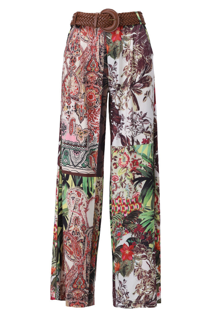 K Design - Wide Leg Trousers with Belt  - Bold Print - A331