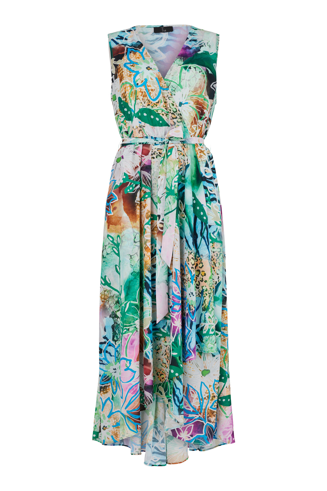 Tia - Floral Maxi Dress - Tropical Pink & Green